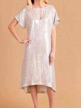 S'edge Amara Sequin High-Low Shift Dress In Mashmellow Beige Medium Nwt